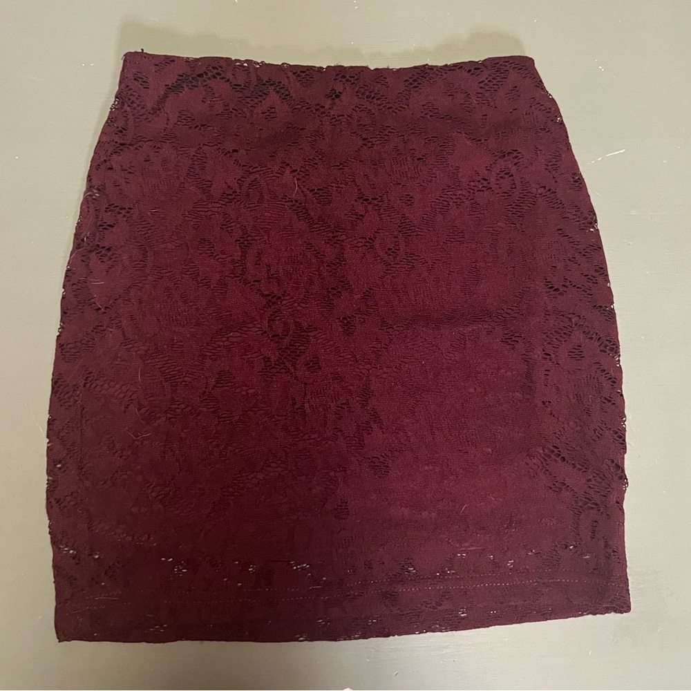 Red lace mini skirt